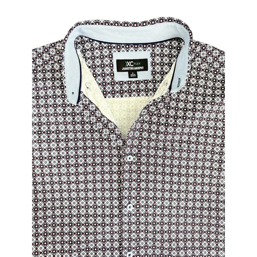 Johnston & Murphy XC Flex Shirt Mens Small Geometric Print Cotton Button Down - Picture 4 of 8